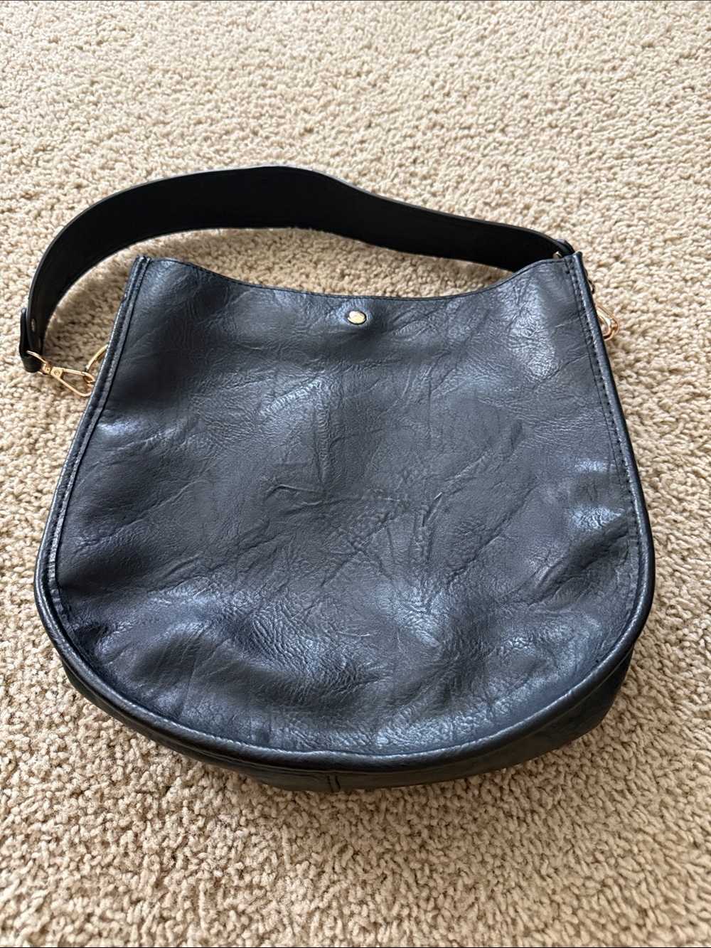 Black Leather Hobo Shoulder Bag